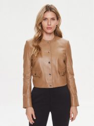 Boss Kurtka skórzana Samarie 50505500 Beżowy Slim Fit. Brązowe kurtki Boss, bez wzorów, ze skóry, bez kaptura. Za 1,389.00 zł.