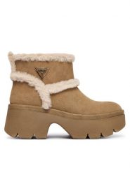 Guess Botki FLFBRD ESU10 Beżowy. Brązowe botki Guess, z aplikacjami, ze skóry, bez obcasa, na słupku, bez zapięcia. Za 519.99 zł.