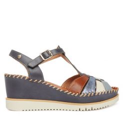 Sandały Pikolinos. Niebieskie sandały Pikolinos, bez wzorów, bez obcasa, na koturnie, bez zapięcia. Za 599.99 zł.