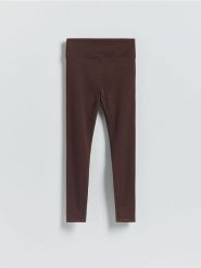 Legginsy z szerokim pasem - ciemnobrązowy. Brązowe legginsy Reserved, l, bez wzorów, z dzianiny. Za 119.99 zł.