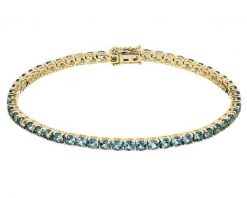 Bransoletka z żółtego złota z brylantem i topazami London Blue - 18 cm - próba 585. Niebieskie bransoletki Apart, z brylantem, złote. Za 8,990.00 zł.