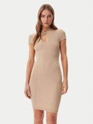 Guess Sukienka dzianinowa W5GK46 Z3L10 Brązowy Slim Fit. Brązowe sukienki Guess, l, z aplikacjami, z dzianiny, bez kołnierzyka, bez ramiączek. Za 299.99 zł.