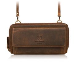 Skórzana kopertówka damska do ręki na ramię portfel damski Paolo Peruzzi T-137-HBR. Brązowe portfele PAOLO PERUZZI, bez wzorów, ze skóry. Za 139.00 zł.