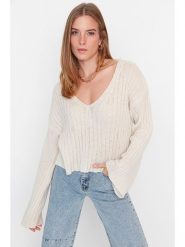 Trendyol Sweter w kolorze kremowym rozmiar: S. Brązowe swetry Trendyol, s, bez wzorów, z wełny, bez ramiączek. Za 43.99 zł.