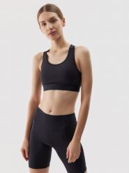 4F Biustonosz treningowy z niskim wsparciem z materiału z recyklingu damski - czarny S. Czarne bielizna sportowa 4f, s, bez wzorów, z dzianiny. W wyprzedaży za 59.99 zł.
