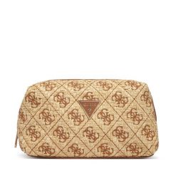 Kosmetyczka Guess. Brązowe kufry i kosmetyczki Guess, z aplikacjami, z materiału, bez dodatków. Za 214.99 zł.