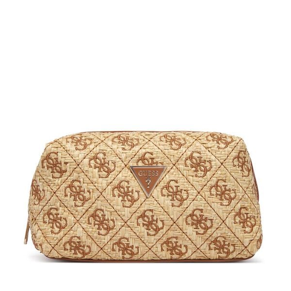 Kosmetyczka Guess. Brązowe kufry i kosmetyczki Guess, z aplikacjami, z materiału, bez dodatków. Za 214.99 zł.