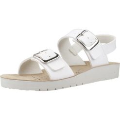 Sandały GEOX J S.COSTAREI G.D Biały. Białe sandały Geox, bez wzorów, z syntetyku, bez obcasa, bez zapięcia. Za 187.99 zł.