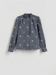 Koszula z haftem - granatowy. Niebieskie koszule Reserved, l, bez wzorów, z bawełny, bez kołnierzyka, bez ramiączek. Za 159.99 zł.