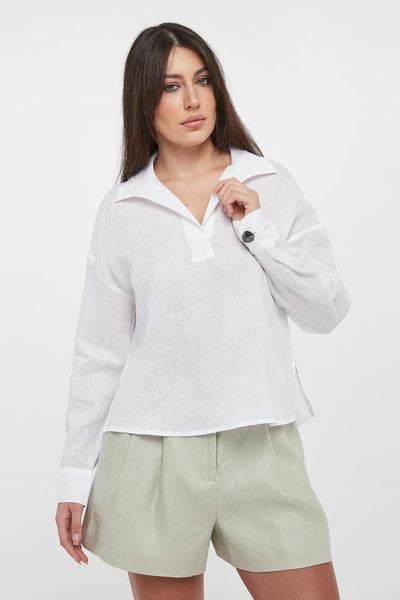 Bluzka damska lniana ARMANI EXCHANGE. Bluzki Armani Exchange, xs, bez wzorów, bez kołnierzyka, bez ramiączek. W wyprzedaży za 519.20 zł.