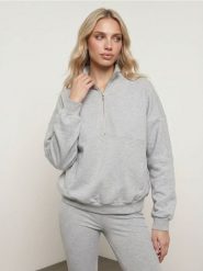 Bluza half-zip z bawełną - szary. Szare bluzy Sinsay, l, bez wzorów, z bawełny, bez kaptura. Za 49.99 zł.