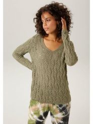 Aniston Sweter w kolorze zielonym rozmiar: 40. Zielone swetry Aniston, bez wzorów, z bawełny, bez ramiączek. Za 65.99 zł.