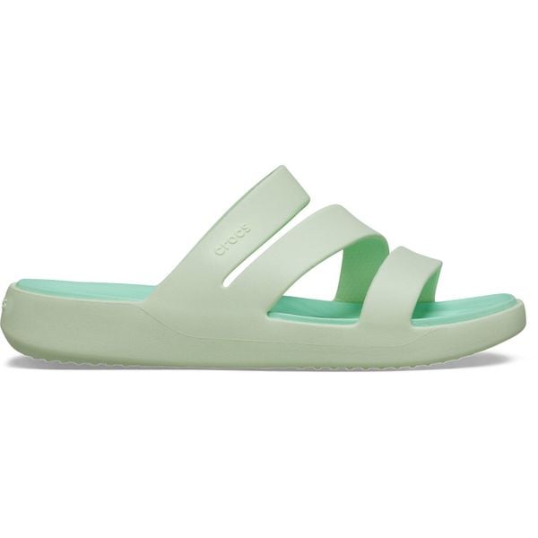Klapki Dla Dorosłych Crocs Getaway Strappy Sandal. Zielone klapki Crocs, bez wzorów, z materiału, bez obcasa. Za 119.99 zł.