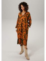 Aniston Sukienka w kolorze pomarańczowo-oliwkowym rozmiar: 44. Brązowe sukienki Aniston, bez wzorów, z wiskozy, bez kołnierzyka, bez ramiączek, midi. Za 83.81 zł.