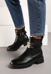 Czarne Botki na Obcasie w Stylu Sztybletów Ozdobione Klamrą Venvira. Czarne botki Born2be, bez wzorów, z jeansu, bez obcasa, na obcasie, bez zapięcia. Za 139.99 zł.