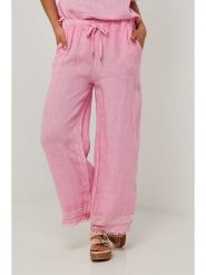 Le Monde du Lin Lniane spodnie w kolorze jasnoróżowym rozmiar: 34/36. Różowe spodnie materiałowe Le Monde du Lin, bez wzorów, ze lnu, z standardowym stanem. Za 152.99 zł.