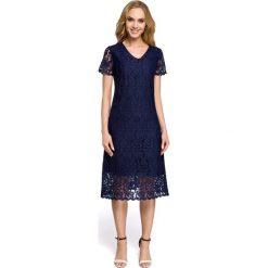 Sukienka z koronką moe275. Niebieskie sukienki MOE, xl, bez wzorów, z koronki, wizytowe, bez kołnierzyka, bez ramiączek. Za 169.90 zł.