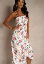 Różowa Rozkloszowana Sukienka z Wiskozą w Kwiatowy Wzór Nalivie. Czerwone sukienki Renee, na imprezę, na lato, l, bez wzorów, z wiskozy, eleganckie, bez kołnierzyka, bez ramiączek, maxi, rozkloszowane. Za 69.99 zł.