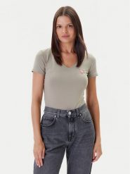 Guess T-Shirt W2YI45 J1314 Khaki Slim Fit. Brązowe t-shirty Guess, xxl, z aplikacjami, z bawełny, bez kołnierzyka, bez ramiączek. Za 129.99 zł.