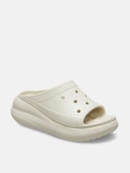 Crocs Klapki "Crush" w kolorze kremowym rozmiar: 41/42. Brązowe klapki Crocs, bez wzorów, z otwartym noskiem, bez obcasa, na platformie. Za 140.95 zł.