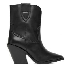 Kowbojki Badura. Czarne botki Badura, bez wzorów, bez obcasa, na słupku, bez zapięcia. Za 449.99 zł.