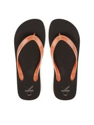Calvin Klein Jeans Japonki Beach Sandal Monologo Tpu YW0YW01719 Złoty. Żółte klapki Calvin Klein Jeans, bez wzorów, z jeansu, bez obcasa. Za 109.99 zł.