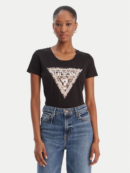 Guess T-Shirt W6RI32 J1314 Czarny Regular Fit. Czarne t-shirty Guess, l, z aplikacjami, z bawełny, bez kołnierzyka, bez ramiączek. Za 189.99 zł.