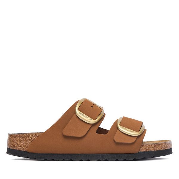 Klapki Birkenstock. Brązowe klapki Birkenstock, bez wzorów, bez obcasa. Za 674.99 zł.