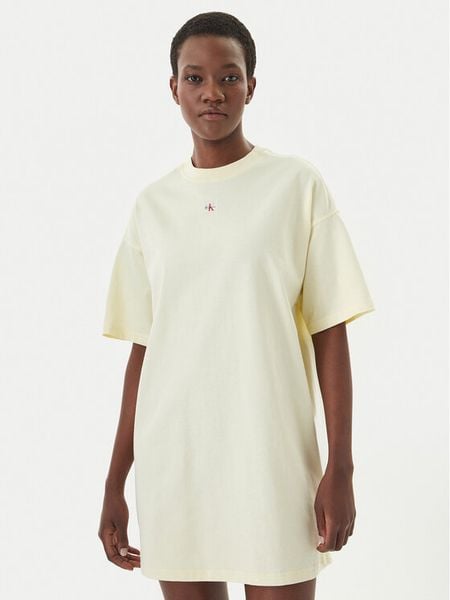 Calvin Klein Jeans Sukienka codzienna LV047F228G Żółty jasny Oversize. Żółte sukienki Calvin Klein Jeans, na co dzień, m, bez wzorów, z bawełny, bez kołnierzyka, bez ramiączek, oversize. Za 187.99 zł.