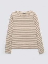 Bluzka damska w paski kremowa Vensa 103. Białe bluzki Big Star, l, bez wzorów, z dzianiny, eleganckie, bez kołnierzyka, bez ramiączek. Za 119.99 zł.