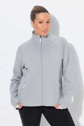 Damskie Bluza rozpinana laserowe akcenty stójka otwory na kciuki. Szare bluzy Ulla Popken, plus size, bez wzorów, z dżerseju, bez kaptura. Za 349.99 zł.