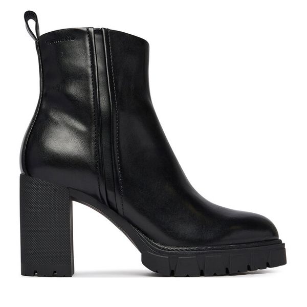 Botki Tamaris. Czarne botki Tamaris, bez wzorów, bez obcasa, na słupku, bez zapięcia. Za 484.99 zł.