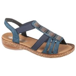 Sandały Rieker Sandals 628G7-14 niebieskie. Niebieskie sandały bez wzorów, z gumy, z otwartym noskiem, bez obcasa, bez zapięcia. Za 444.14 zł.