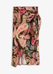 Spódnica midi z ozdobnym wiązaniem. Zielone spódnice bonprix, bez wzorów, eleganckie, midi. Za 59.99 zł.