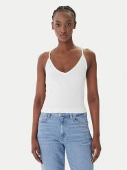 Guess Top O6GR01 Z5302 Biały Regular Fit. Białe topy Guess, m, z aplikacjami, z wiskozy, bez kołnierzyka, bez ramiączek. Za 219.99 zł.