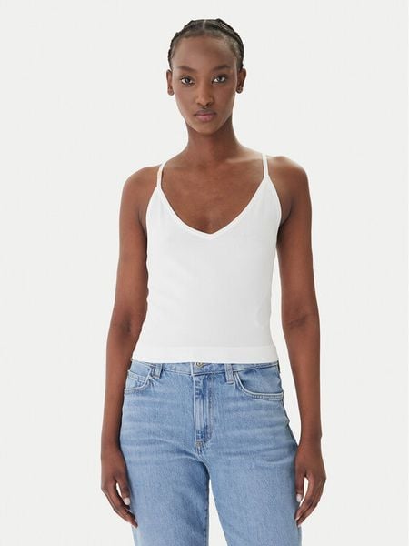 Guess Top O6GR01 Z5302 Biały Regular Fit. Białe topy Guess, l, z aplikacjami, z wiskozy, bez kołnierzyka, bez ramiączek. Za 150.99 zł.