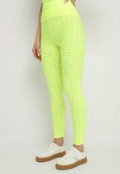Jasnozielone Legginsy Sportowe z Elastyczną Gumką i Tłoczonym Wzorem Ardisa. Zielone legginsy Born2be, m, bez wzorów, z jeansu, na fitness i siłownię. Za 39.99 zł.