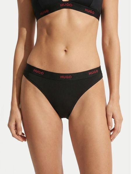 HUGO Stringi 50557101 Czarny. Czarne stringi Hugo, bez wzorów, z bawełny. Za 89.99 zł.