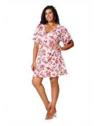 Aller Simplement Sukienka w kolorze biało-różowym rozmiar: 46/48. Białe sukienki Aller Simplement, bez wzorów, z bawełny, bez kołnierzyka, bez ramiączek, mini. Za 69.99 zł.