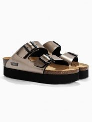 BACKSUN Skórzane klapki "Maldives" w kolorze jasnobrązowym rozmiar: 38. Brązowe klapki Backsun, bez wzorów, z materiału, z otwartym noskiem, bez obcasa, na platformie. Za 130.99 zł.