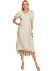 Heine Sukienka w kolorze beżowym rozmiar: 42. Brązowe sukienki Heine, bez wzorów, z bawełny, z asymetrycznym kołnierzem, bez ramiączek, midi, asymetryczne. Za 69.99 zł.