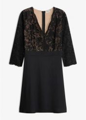 Sukienka koktajlowa z koronką. Czarne sukienki bonprix, bez wzorów, z koronki, eleganckie, bez kołnierzyka, bez ramiączek. Za 219.99 zł.