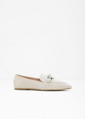 Loafersy z łańcuszkiem. Brązowe baleriny bonprix, bez wzorów, bez obcasa. Za 87.99 zł.