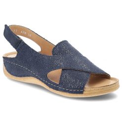 Granatowe Sandały Armodo Wygodne Obuwie Damskie. Niebieskie sandały Armodo, bez wzorów, ze skóry, eleganckie, z otwartym noskiem, bez obcasa, bez zapięcia. Za 242.99 zł.