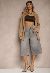 Szare Szorty Jeansowe Bermudy Baggy Talienne. Szare szorty Renee, bez wzorów, z bawełny, z podwyższonym stanem. Za 74.99 zł.