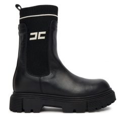 Botki Elisabetta Franchi. Czarne botki Elisabetta Franchi, bez wzorów, bez obcasa, na płaskiej podeszwie, bez zapięcia. Za 1,209.00 zł.