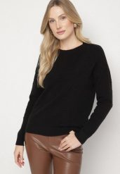 Czarny Sweter Ozdobiony Motywem Serc Unisae. Czarne swetry Born2be, l, bez wzorów, z jeansu, bez ramiączek. Za 79.99 zł.