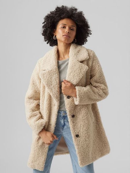 Vero Moda Płaszcz pluszowy w kolorze beżowym rozmiar: L. Brązowe płaszcze Vero Moda, l, bez wzorów, z puchu, bez kaptura. Za 184.95 zł.