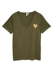 Vero Moda Koszulka w kolorze khaki rozmiar: S. Brązowe bluzki Vero Moda, s, bez wzorów, z materiału, bez kołnierzyka, bez ramiączek. Za 60.99 zł.