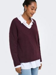 ONLY Sweter w kolorze bordowym rozmiar: L. Czerwone swetry Only, l, bez wzorów, bez ramiączek. Za 85.45 zł.